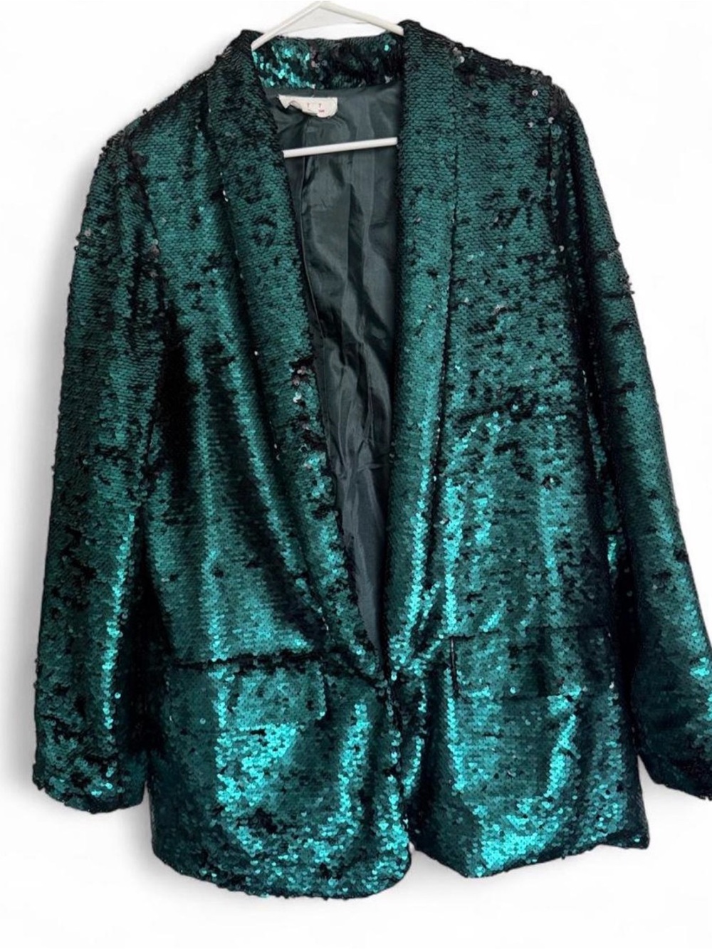 Green Sequin Open-Front Blazer Jacket